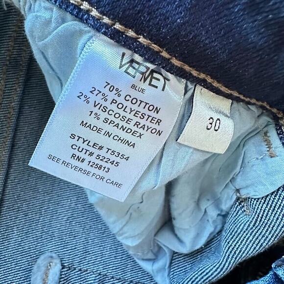 Vervet Blue Jeans Straight Leg Stretch Women’s Size 30 Raw Hem Dark Wash Denim - Picture 7 of 7